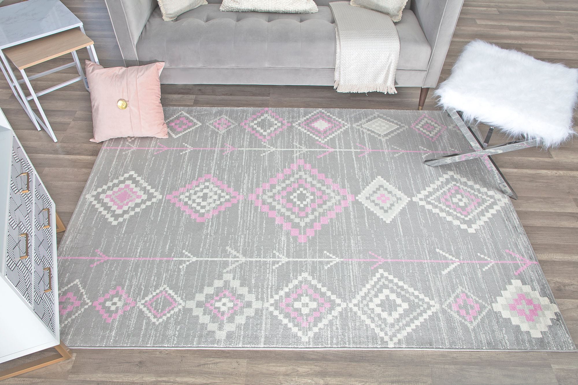 Soleil BR15E Native Blush Tribal Moroccan gray Area Rug, 2'x8'