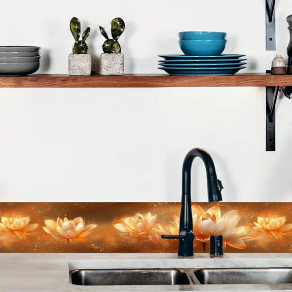 1pc, 2D/Flat, light luxury golden lotus pattern self-adhesive waistline wall wallpaper, peelable and pastable wall frame decorative strips, skirting board renovation stickers, home decoration items,