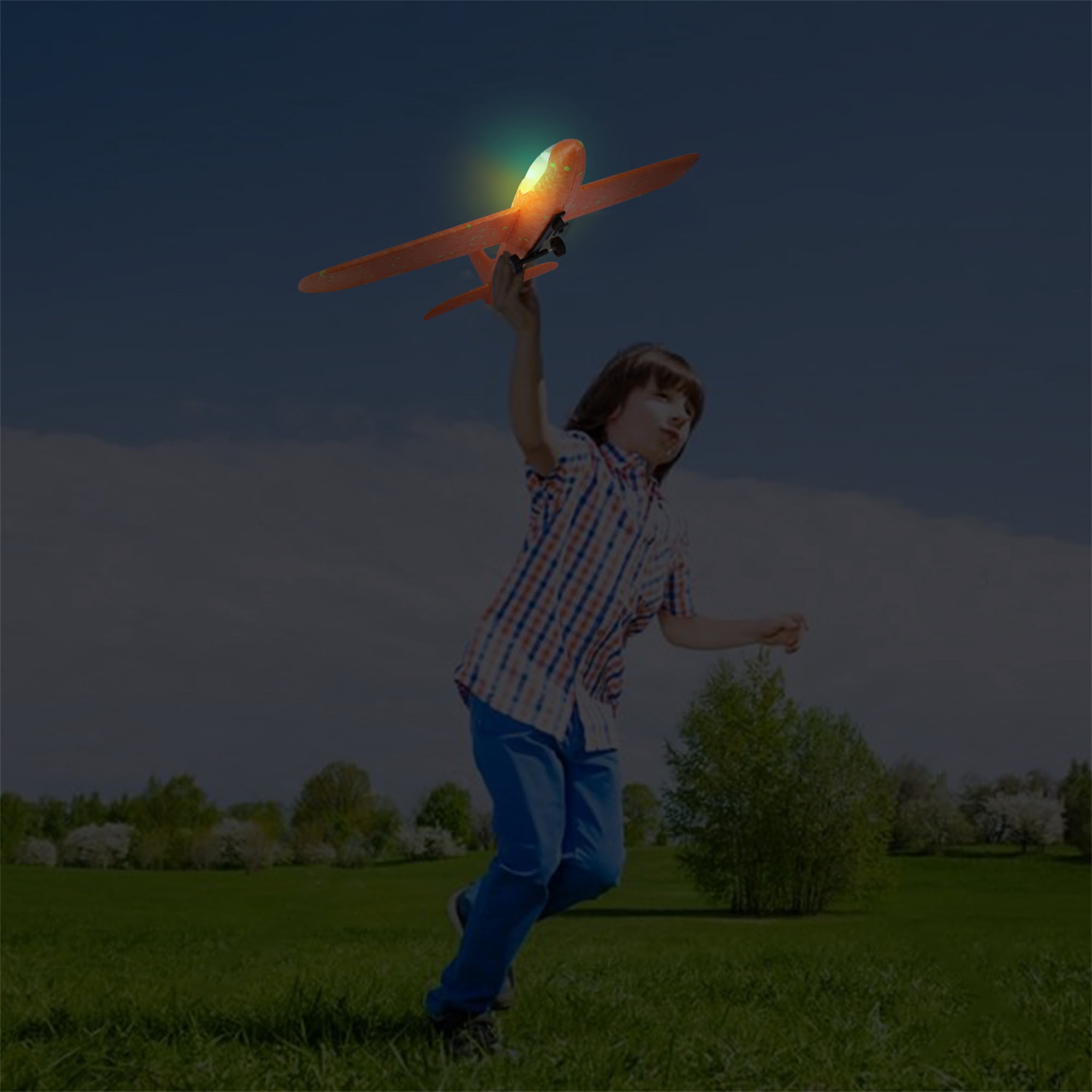 Growsly 3 Pack Airplane Launcher Toys, 12.6 inch Foam Glider LED Airplane, 2 Flight Modes Catapult Airplane Boy Toys Kids Outdoor Flying Toys Gifts 4-12 Years Old Kids, Green, Orange, Blue