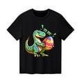 thumbnail image 2 of HAOTAGS Boys Easter Dinosaur Graphic T-shirt Short Sleeve Round Neck Tee Tops Casual Summer Outfits Black Size 5 Years, 2 of 3