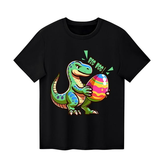 QTBIUQ Summer Kids Short Sleeve Dinosaur T-Shirt Toddler Boys and Girls Cute Easter Eggs Top Casual Cotton Shirts, 1-12 Years