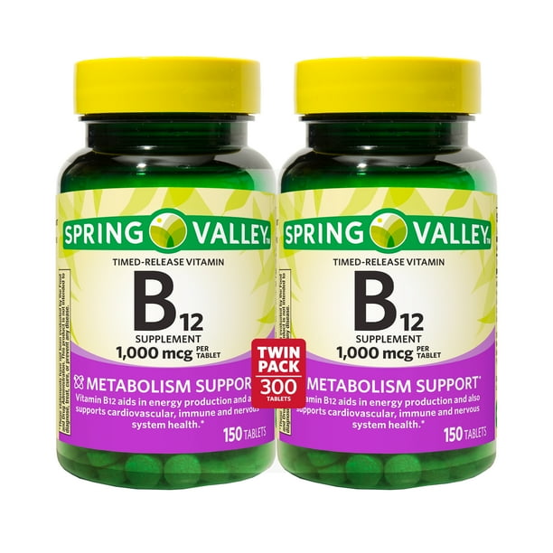 Spring Valley Vitamin B12 Timed Release Tablets, 1000 mcg, 150 Count, 2 Pack