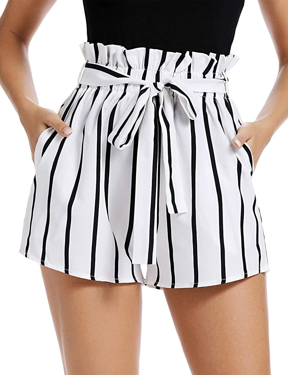 MISS MOLY Womens Casual Elastic Waist Striped Summer Beach Shorts with Pockets 