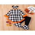 thumbnail image 2 of Kid Halloween Plaid Pumpkin Long Sleeve Tops Flared Pants Bow Headband, 2 of 6