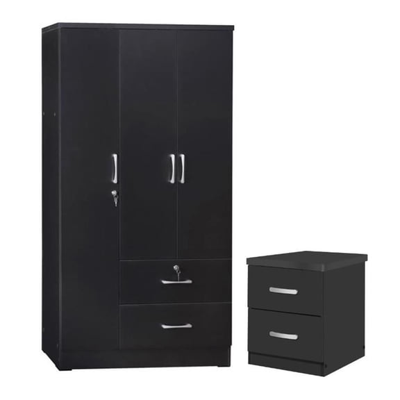 Home Square 2-Piece Set with Wardrobe Armoire Closet and 2-Drawer Nightstand