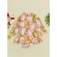 thumbnail image 2 of Bagilaanoe Toddler Baby Girl One-Piece Swimsuit Floral Print Long Sleeve Zipper Rashguard Swimwear 12M 18M 3T 4T 5T 6T Kids Ruffle Bathing Suit, 2 of 7
