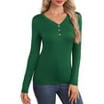 thumbnail image 2 of BLVB Long Sleeve Shirts for Women V Neck Button Basics Tops Lightweight Fleece Lined Base Layer Slim Fit Top Thermal Undershirts, 2 of 7