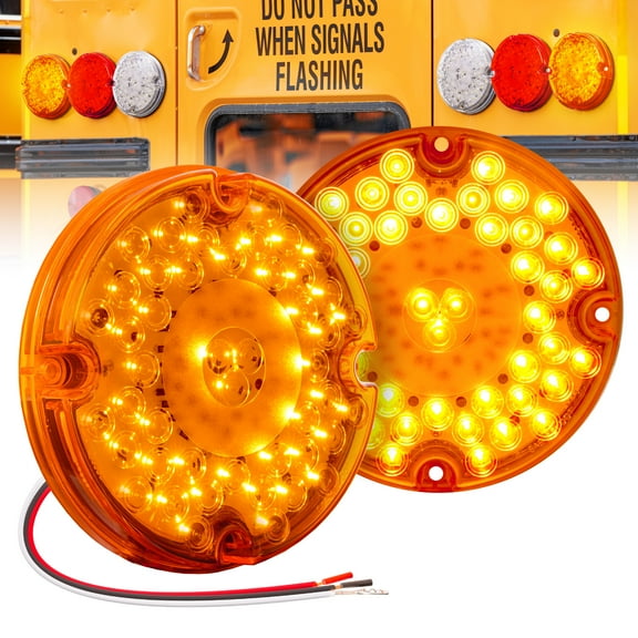 2pc 7" Round 47-LED Tail Light For School Bus Transit Vehicles Refuse Hauler [DOT FMVSS-108] [SAE I6] [TBT Function] [9-16V DC] For Trailer Truck - AMBER