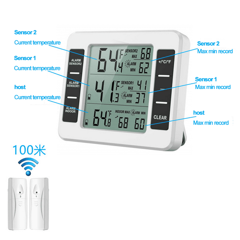 Refrigerator Thermometer, EEEkit Wireless Indoor Outdoor Freezer  Thermometer Temperature Monitor with Audible Alarm
