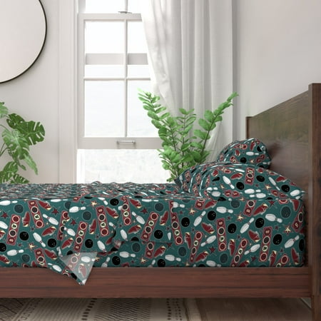 Bowling Ally Pin Ball Shoes Retro 100% Cotton Sateen Sheet Set by Roostery