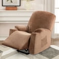 thumbnail image 3 of Rich Velvet Recliner Slipcover - 1 Piece Stretch Cover for Power Lift Chairs with Side Pocket, Soft Thick Furniture Protector Fits Standard/Large Electric Recliners (Camel), 3 of 11