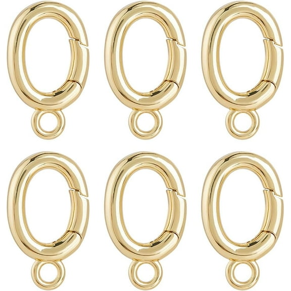 1Set 1 Box 6Pcs Spring Oval Rings Jewelry Spring Clasp Real 18K Gold Plated Brass Trigger Snap Hook Gate Carabiner Clip Keyring Buckle for Purse Jewelry Making Bracelet Bags Lanyard DIY Crafts