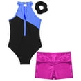 thumbnail image 6 of YONGHS Kids Girls Hollow Back Metallic Gymnastic Leotard with Sports Shorts 2Pcs Tracksuit Royal Blue&Rose 12, 6 of 7