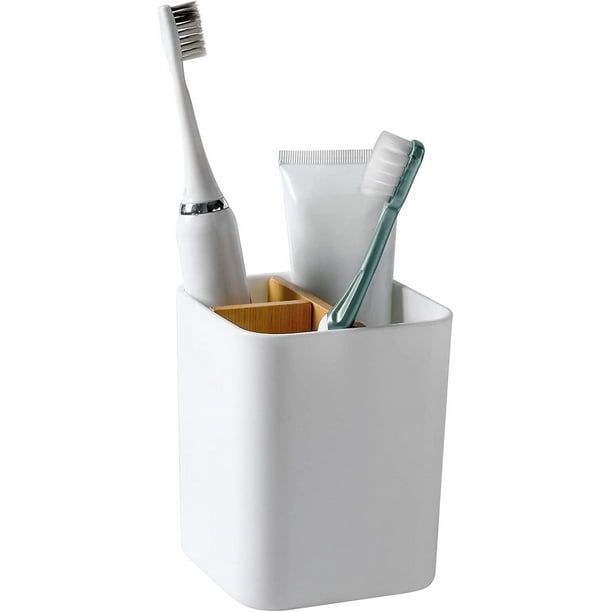 Portacepillos de dientes de bambú para baños, 3 ranuras para cepillos de dientes y pasta de dientes, organizador de mostrador de baño para cepillos de dientes eléctricos, hilo dental, maquinillas de