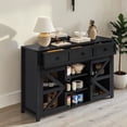 thumbnail image 2 of Hassch Farmhouse Buffet Sideboard with Sliding Barn Doors, 55 Inch Coffee Bar Cabinet with Adjustable Shelves and 3 Drawers, Storage Cabinet for Dining Room, Living Room, Black, 2 of 10