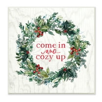 Stupell Industries Come In and Cozy Up Winter Red Holly Inspirational Painting Unframed Art Print Wall Art, 12 x 12