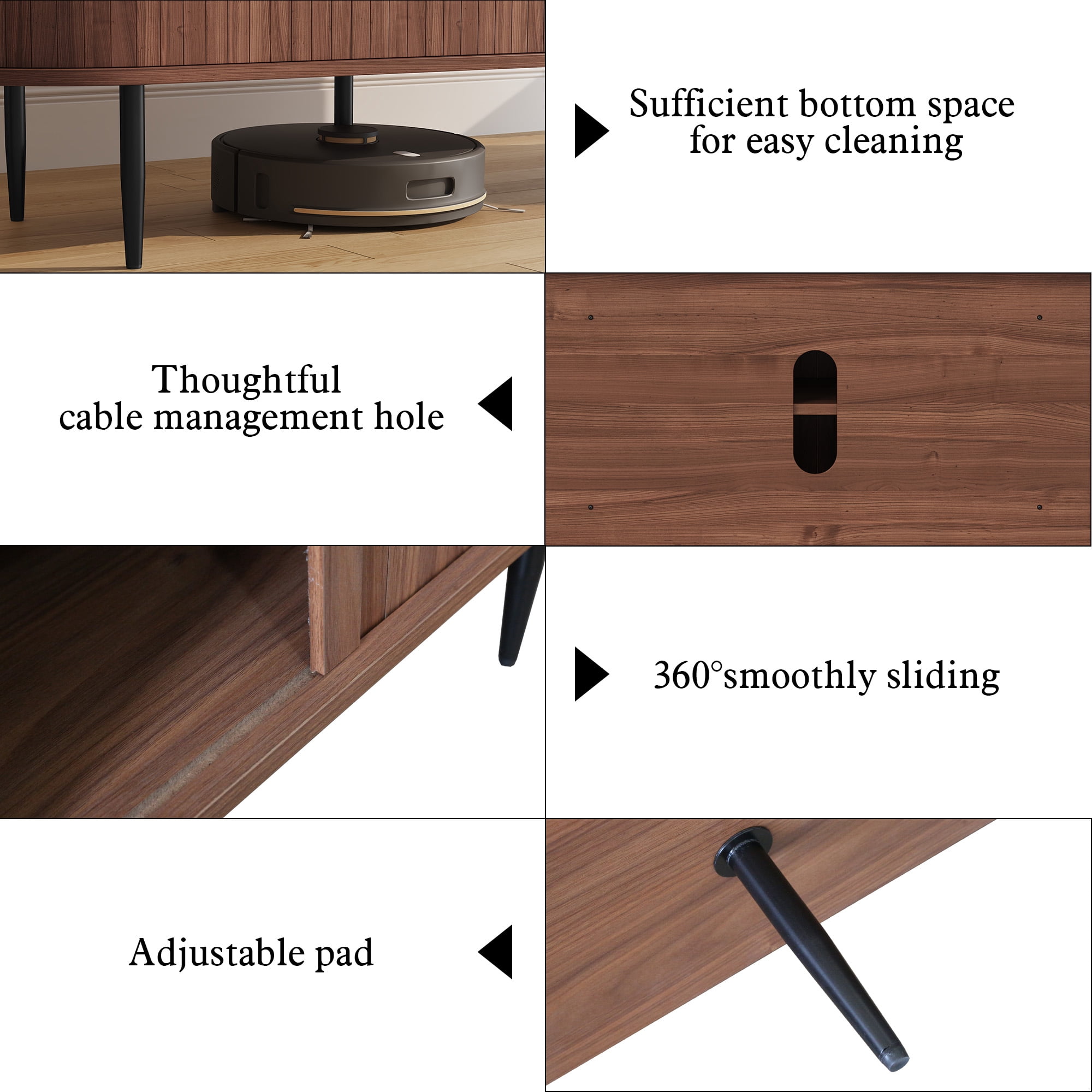 HLR 70" Mid Century TV Stand with Tambour Door for TVs up to 80", Entertainment Center with Storage, Brown