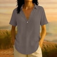 thumbnail image 2 of RMGVDSD Womens Blouses Summer Plain Solid Color Collar V Neck Henley Shirts Short Sleeve Loose Fit Casual Blouse Tops for Woman, 2 of 6