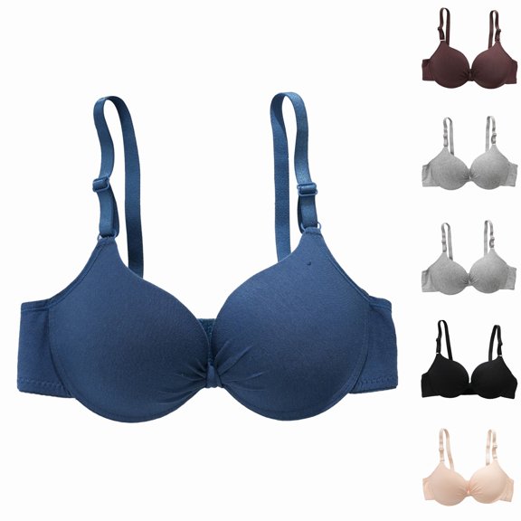 Gymayou Women Cotton Underwire Bra Front Knot Push Up Bra Breathable Soft Cotton Full Coverage Bra with Adjustable Thin Straps Beige L