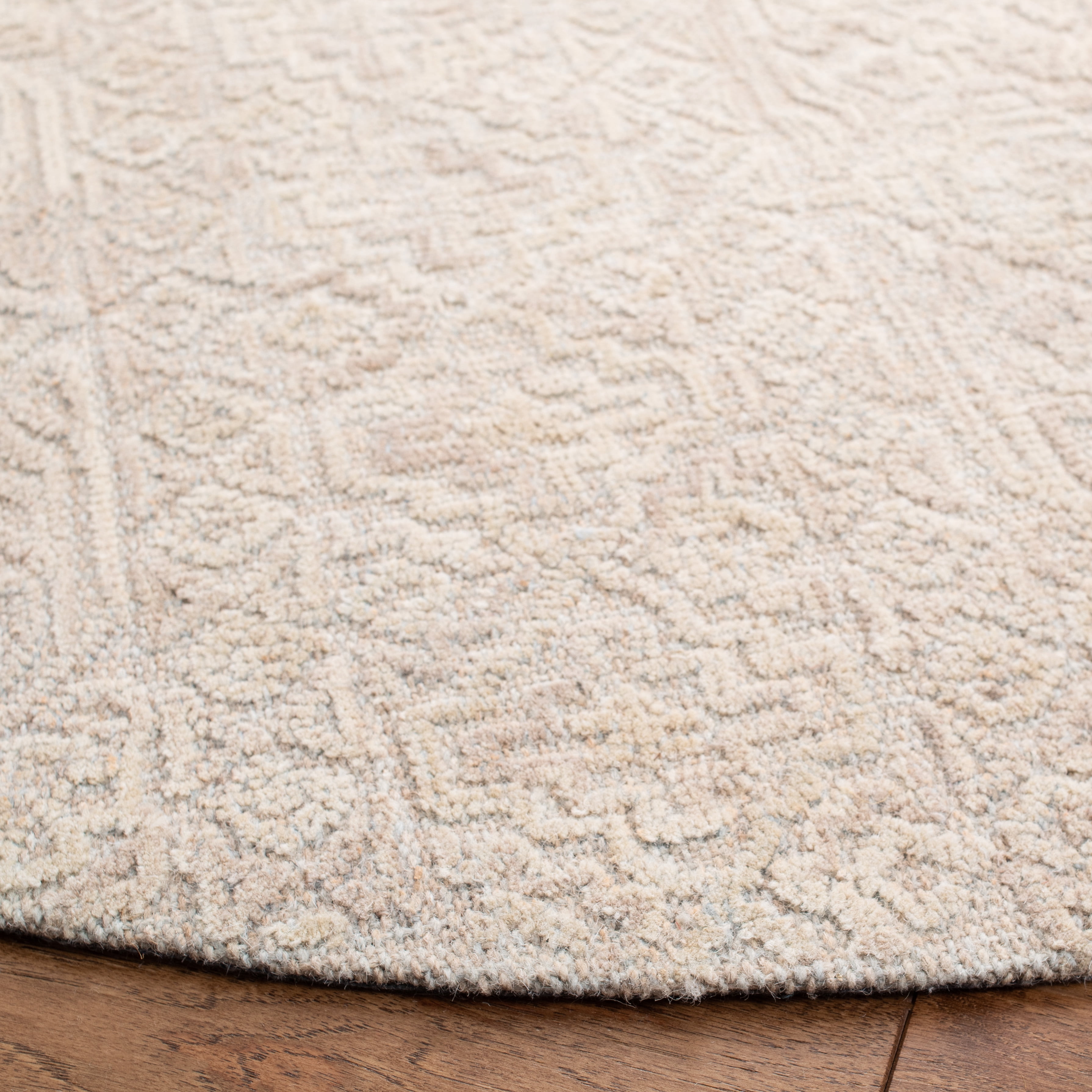 SAFAVIEH Abstract Spencer Distressed Wool Area Rug, Beige/Light Brown, 6' x 6' Round
