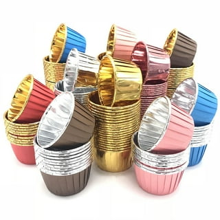 Nyidpsz 50PCS 5.5oz Foil Cupcake Liners with Lids Heat Resistant Aluminum  Cake Cups Portable Foil Baking Cups Aluminum Muffin Liners