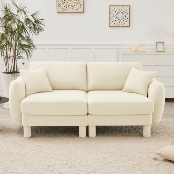78" Sturdy-Wood Loveseat Sofa, Small Loveseat with Foam-Spring Padding, Traditional Sofa with Boucle Fabric for Living Spaces, Beige