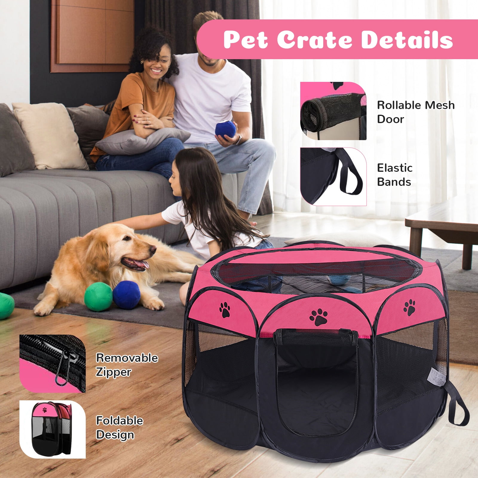 Luxvie Large Pet Playpen Cat Playpen Dog Playpen Indooor Cat Cage Dog Fence, 36" Diameter 23" Height Cat Tent Playpen for Indoor Cats Pen for Cat Puppy Rabbit, Red & Black