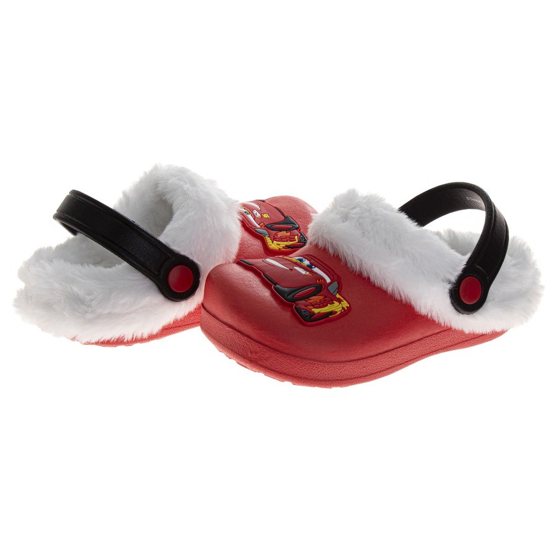 Disney Cars Lightning Mcqueen Fuzzy Fleece Lined Clogs for Boys Winter Warm Plush Garden Shoes (Toddler Little Kid), Red, Size: 11 12