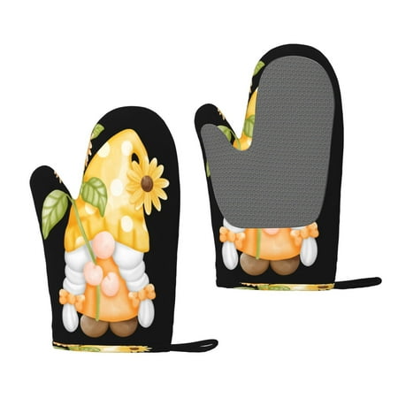 

Junzan Sunflower Gnomes 3 for Oven Mitts 2 Piece Set BBQ Gloves Grilling Gloves Heat Resistant Oven Gloves Kitchen Silicone Oven Mitts for Barbecue/Cooking/Baking