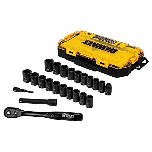 Juego de enchufes DEWALT, 23 piezas, 1/2 Drive con trinquete y extensión