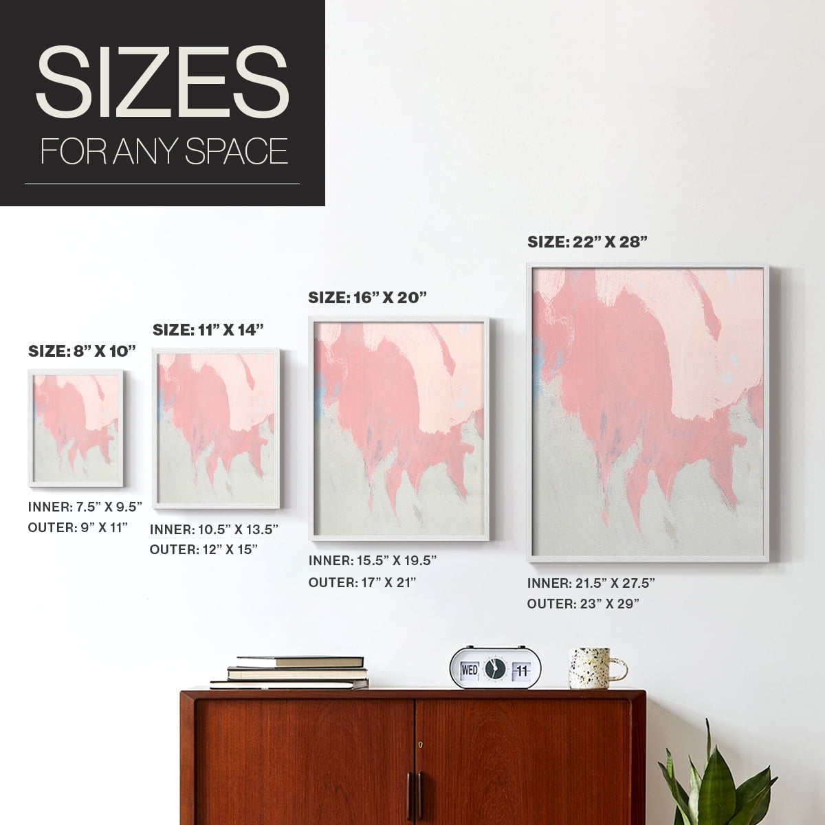 Blushing Abstract II Framed Print in White Solid Wood Framed Print No Nail Hanging