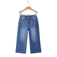 thumbnail image 4 of Jean Capris for Women Stretchy Raw Hem Straight Leg Cropped Jeans Baggy High Waisted Denim Capri Pants Royal Blue M, 4 of 7