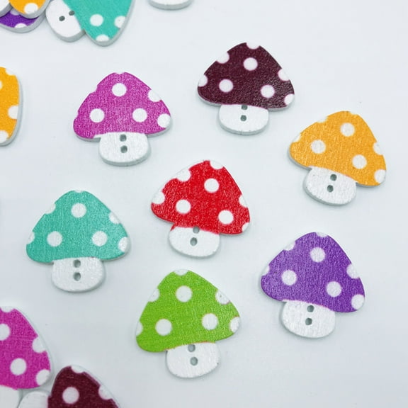 FELTECHELECTR Assorted Color Mushroom Wooden Buttons for Decor 50pcs Wood Buttons for Clothing Sewing Crafting 23x23mm