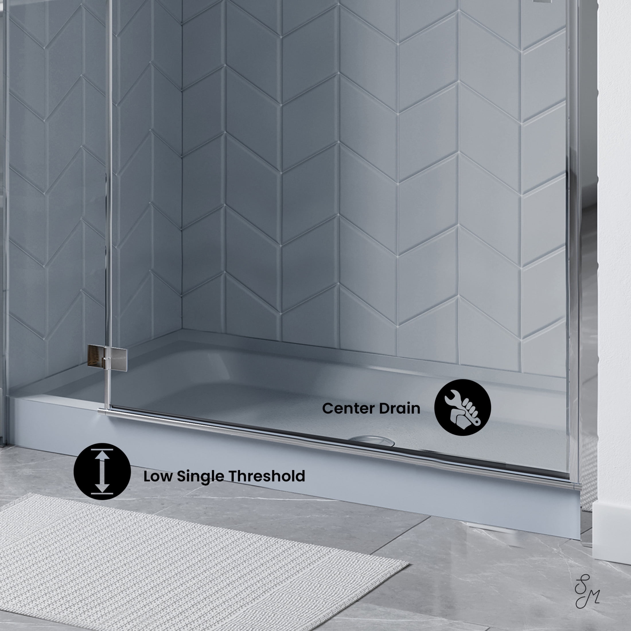 Voltaire 60" x 30" Single-Threshold, Center Drain, Shower Base in Gray