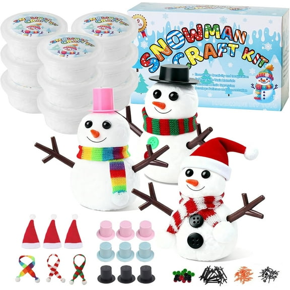 LUXERAD 9 Pack Build a Snowman Kit – Christmas Stocking Stuffers for Kids, Air Dry Modeling Clay Craft Set with Hats & Scarfs(117 pcs)