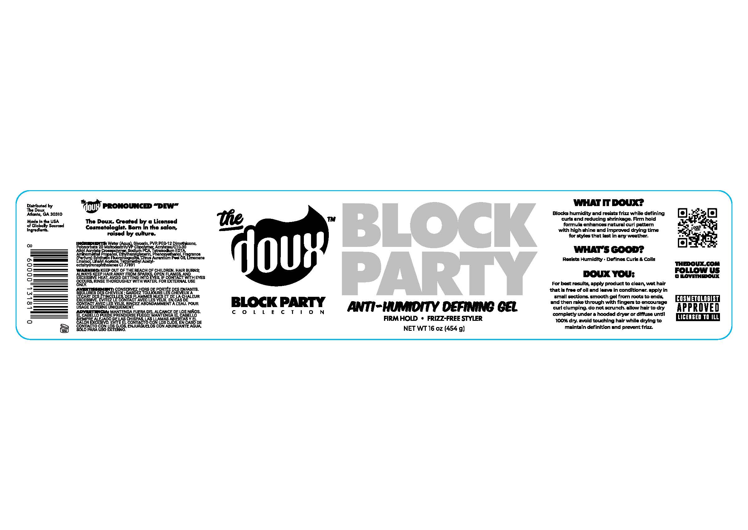The Doux Block Party Anti-Humidity Defining Gel 16 oz