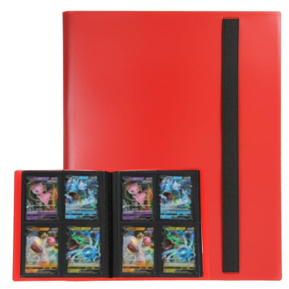 Uxcell 4 Pocket Trading Card Binder, PU Cover Card Collection Binder 160 Side Loading Card Binder Card Album Folder for TCG, Game Cards, Sports Cards(Red)