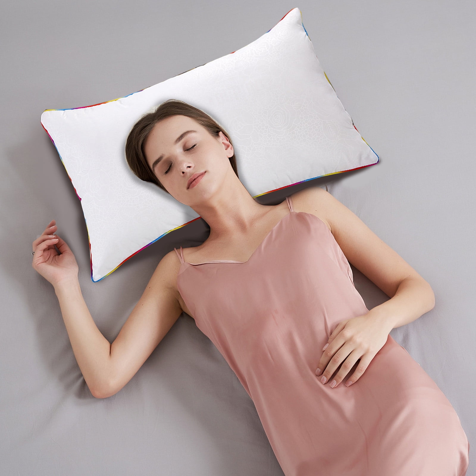 AuroraX White Decorative Bed Pillow Medium Soft Cooling Single Huge Overfilled Queen Bed Pillow for Side and Back Sleep Standard Bed Pillow Decor Gift for Mom