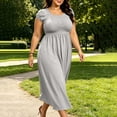 thumbnail image 6 of ClodeEU Women's Plus Size Square Neck Cap Sleeve Smocked Waist Midi Dress, Casual Summer Flowy Dress with Pockets Gray,Women's Plus XXXXL, 6 of 8