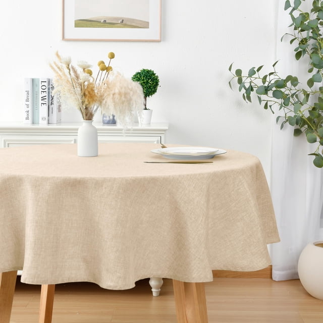 Mantel redondo JIUZHEN 114 cm beige, antiarrugas y resistente a manchas