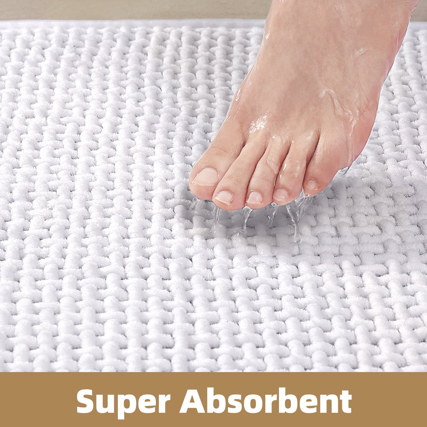 PABUBE Bathroom Rug,Small Non Slips Bath Mat, Machine Washable Bathroom Mat, Soft Absorbent Bathmat Bath Rug, Bathroom Rug and Mat for Bathroom Floor (16"x24",White)