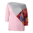 thumbnail image 4 of Pompotops T-Shirt Patchwork Imprimé Épaules Dénudées Manches Courtes Décontracté pour Femmes, 4 of 5