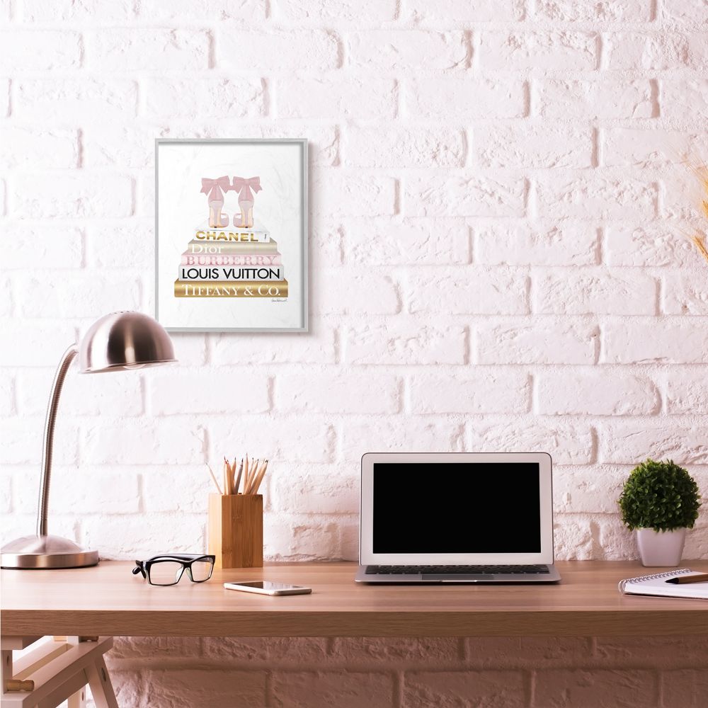 Stupell Industries Pink Gold Heels Bookstack Glam Fashion Design Framed Wall Art by Amanda Greenwood