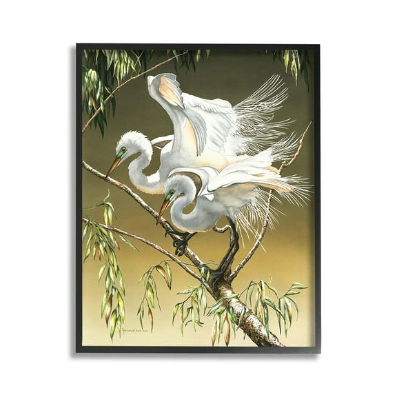 Stupell Industries Egrets Perched on Branch Animals & Insects Painting Black Framed Art Print Wall Art, 11 x 14