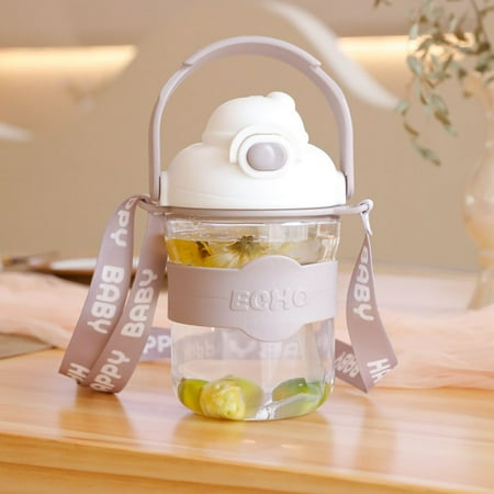 

Children Sports Travel 1100ML Cartoon Cute Antler Strap Water Cup Water Bottle With Straw And Sticker Straw Drinkware GREY