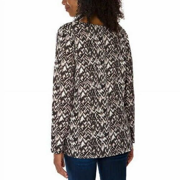 Mario Serrani Women's Crew Neck Long Sleeve Tunic Top Black/Ivory Small