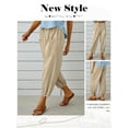 thumbnail image 2 of Hibeli Linen Pants Women Lightweight Drawstring Elastic Waist Cargo Jogger Pants with Pockets, 2 of 6