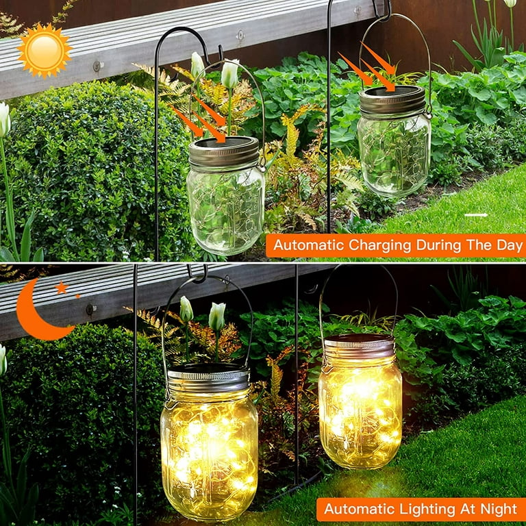 VOOKRY Solar Fairy Lantern Outdoor Fairy Decor Green Frosted Glass Hanging  Jar Solar Garden Lights Fairy Decorations 20 LEDs Warm White Waterproof for