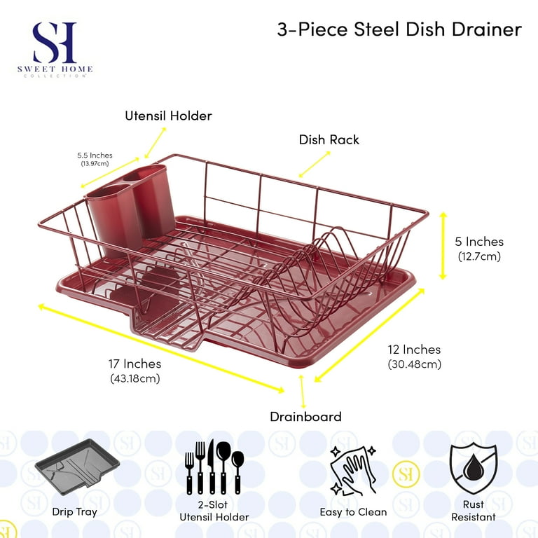 Sweet Home Collection 3-Piece Dish Drainer Set, Burgundy photo 4