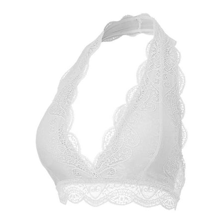 

Women Lace Bra Deep V-Neck Halter Lace Lingerie Bralette Backless Crop Top